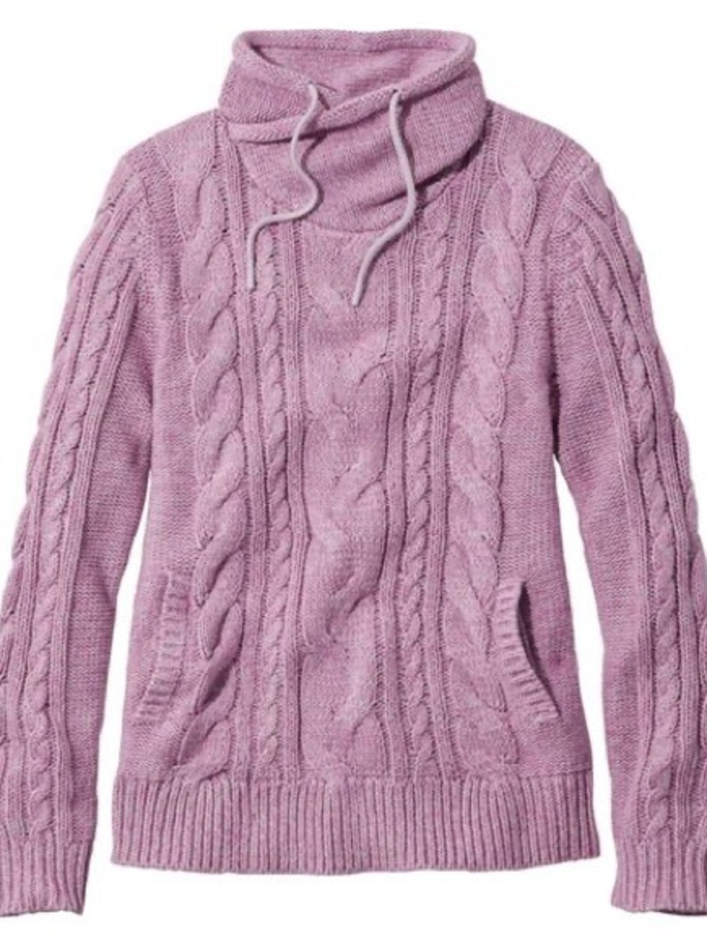 Eddie Bauer Cable Knit Cowl Neck Drawstring Sweater Lavender Heather Plus 3X